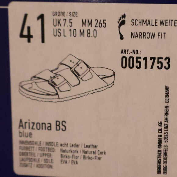 Birkenstock Arizona Birko-Flor – Blue – Size 41 Narrow Fit - Picture 5 of 5